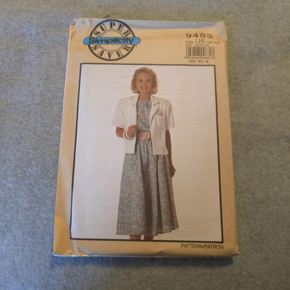 Simplicity 9483 Misses' Petite Dress & Jacket - Size 16-24 Uncut